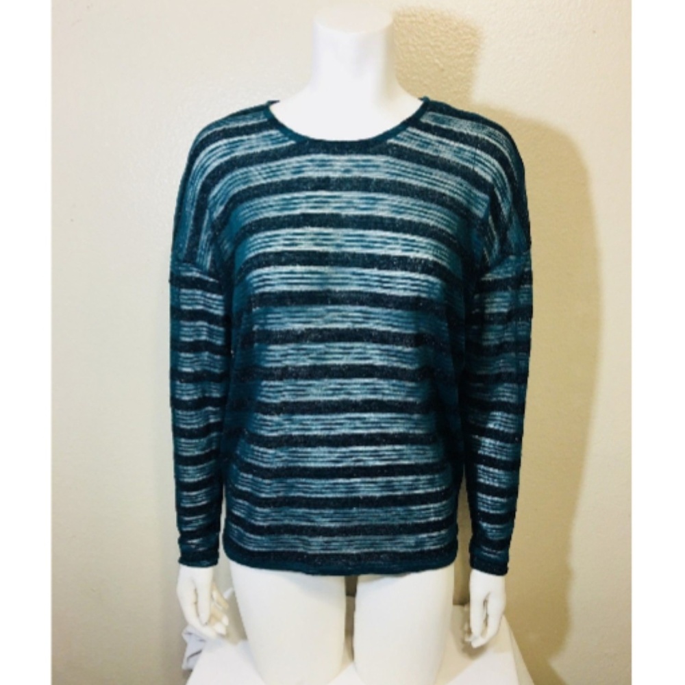 Bobeau Blouse Small Striped Blue Black Linen blend
